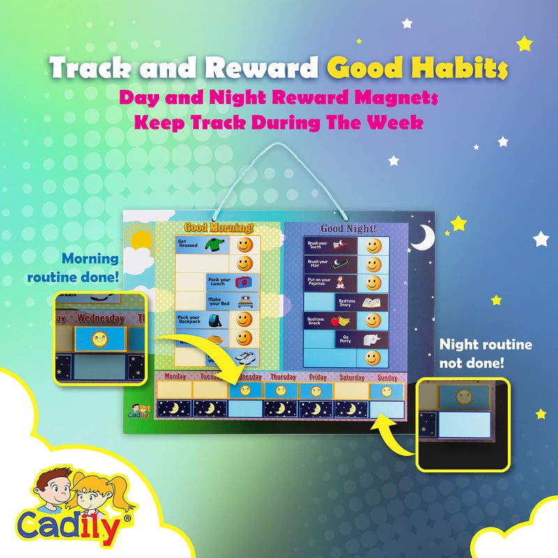 Cadily Magnetic Chore Chart for Kids at Home, Morning & Bedtime Routine Task List, Dry Erase Toddler Responsibility Chart-Hang Chore Board on Wall or Refrigerator, Visual Toddler Routine Board, Reward System - Image 4